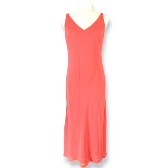 KM Collection Y2K Vintage Coral Chiffon V-Neck Sleeveless Slip Maxi Dress Sz 10 - Picture 1 of 8